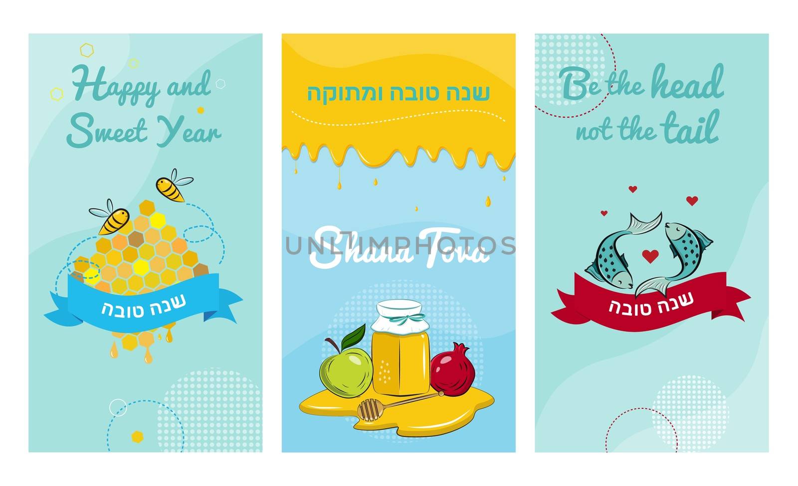 Rosh Hashana Greeting banner with symbols of Jewish holiday by Sofir