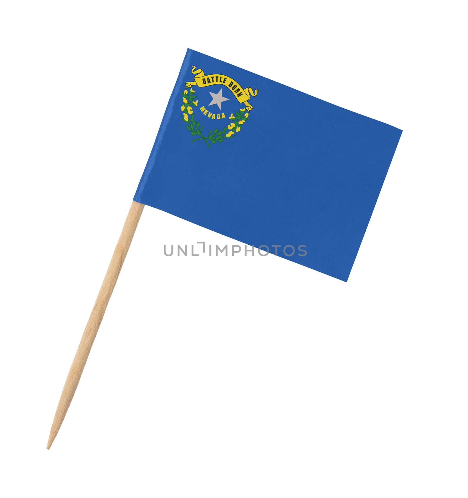 Small paper US-state flag on wooden stick - Nevada- Isolated on white
