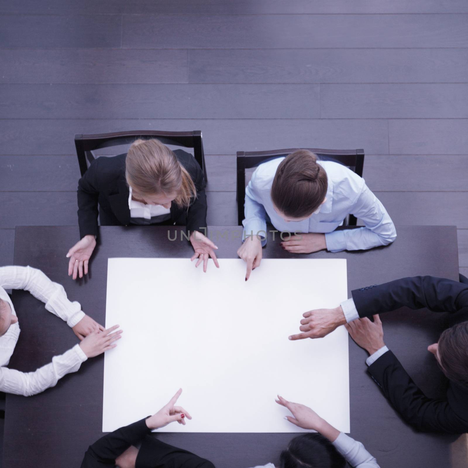 Group of business people with blank paper, new project concept