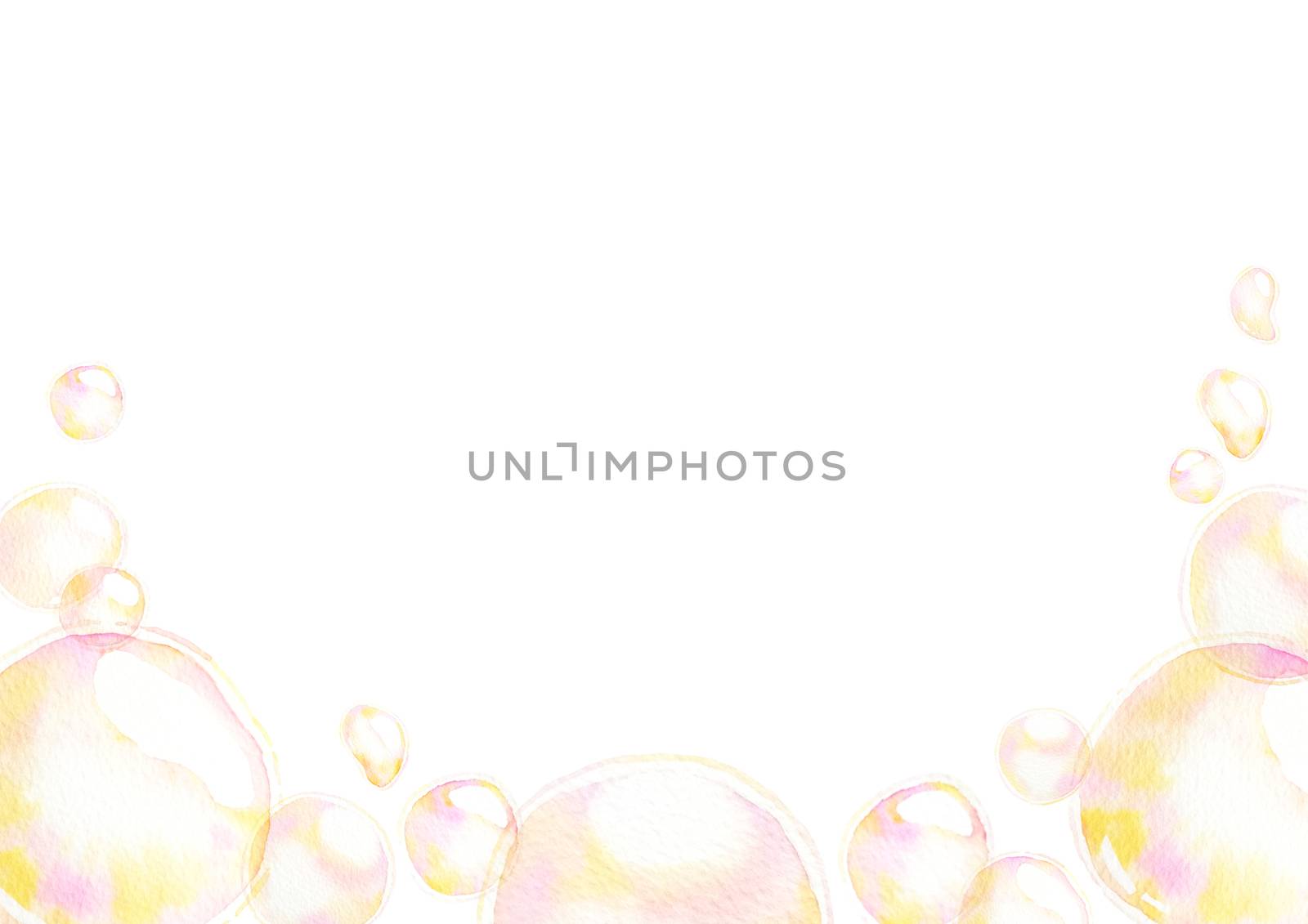 Frame of soap air bubbles, Undersea effect, watercolor hand painting isolate on white background. by Ungamrung