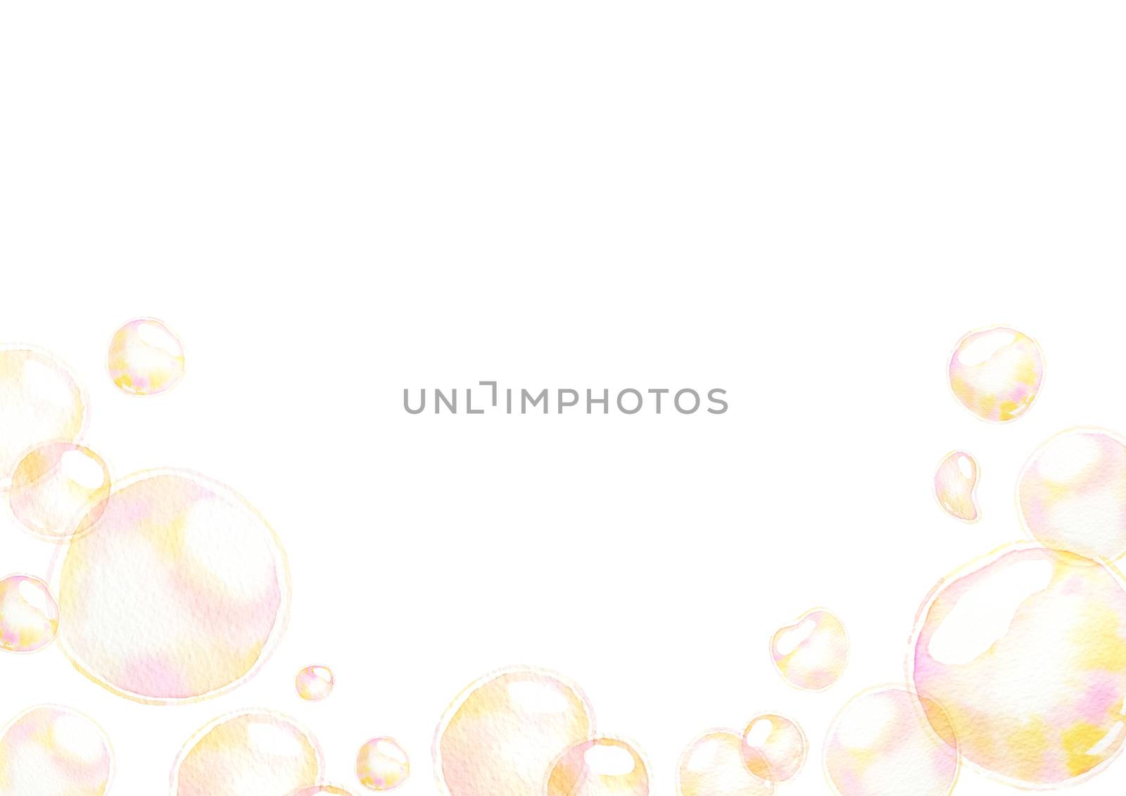Frame of soap air bubbles, Undersea effect, watercolor hand painting isolate on white background. by Ungamrung
