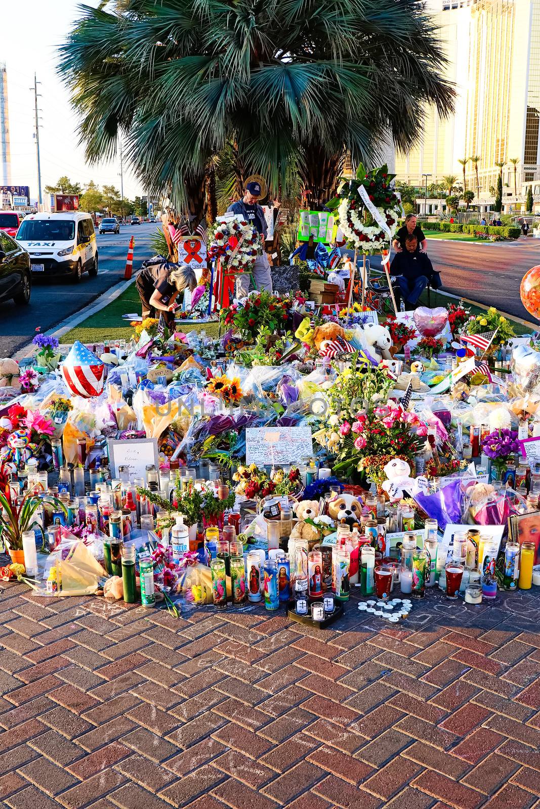 Las Vegas,NV/USA - Oct 07 ,2017 : Memorial Message of the Las Vegas gun shooting victims on the Las Vegas Strip Near the Mandalay Bay. In memory of the 58 victims from the 1 October,2017 shooting.