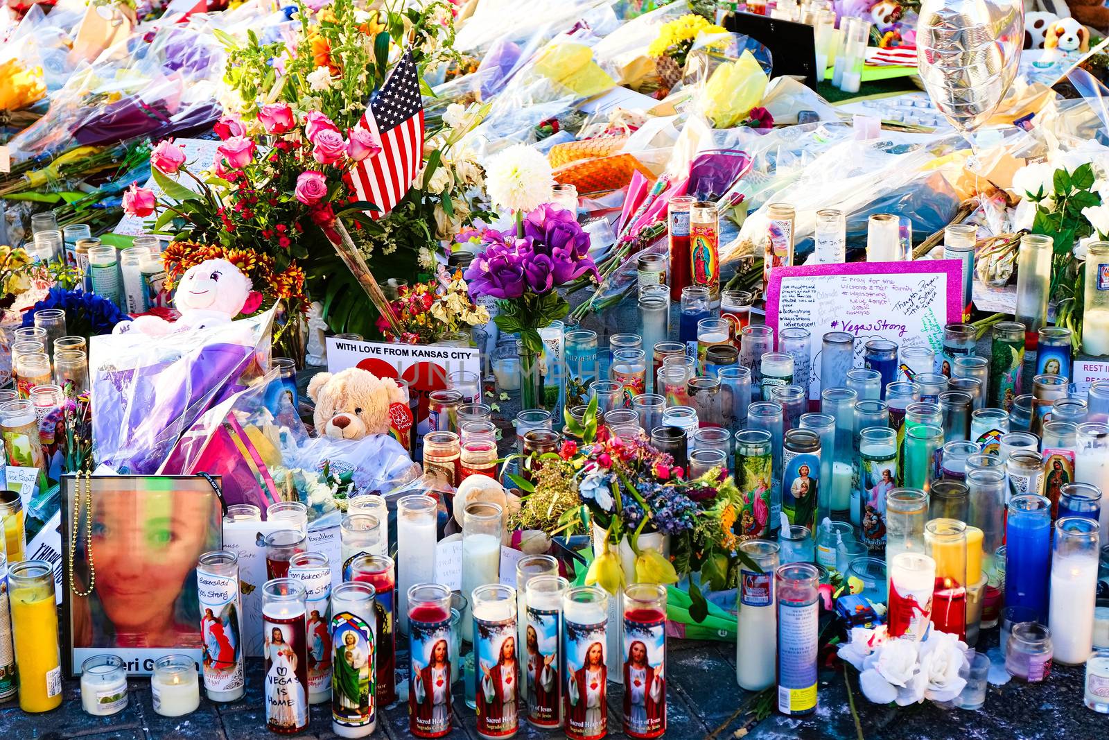 Las Vegas,NV/USA - Oct 07 ,2017 : Memorial Message of the Las Vegas gun shooting victims on the Las Vegas Strip Near the Mandalay Bay. In memory of the 58 victims from the 1 October,2017 shooting. by USA-TARO