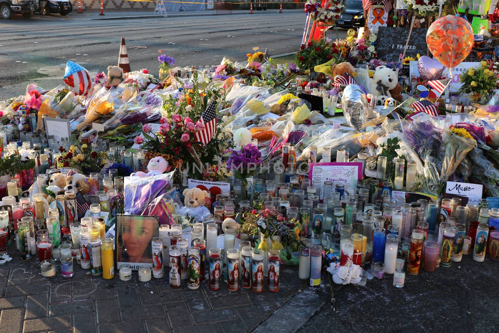 Las Vegas,NV/USA - Oct 07 ,2017 : Memorial Message of the Las Vegas gun shooting victims on the Las Vegas Strip Near the Mandalay Bay. In memory of the 58 victims from the 1 October,2017 shooting.