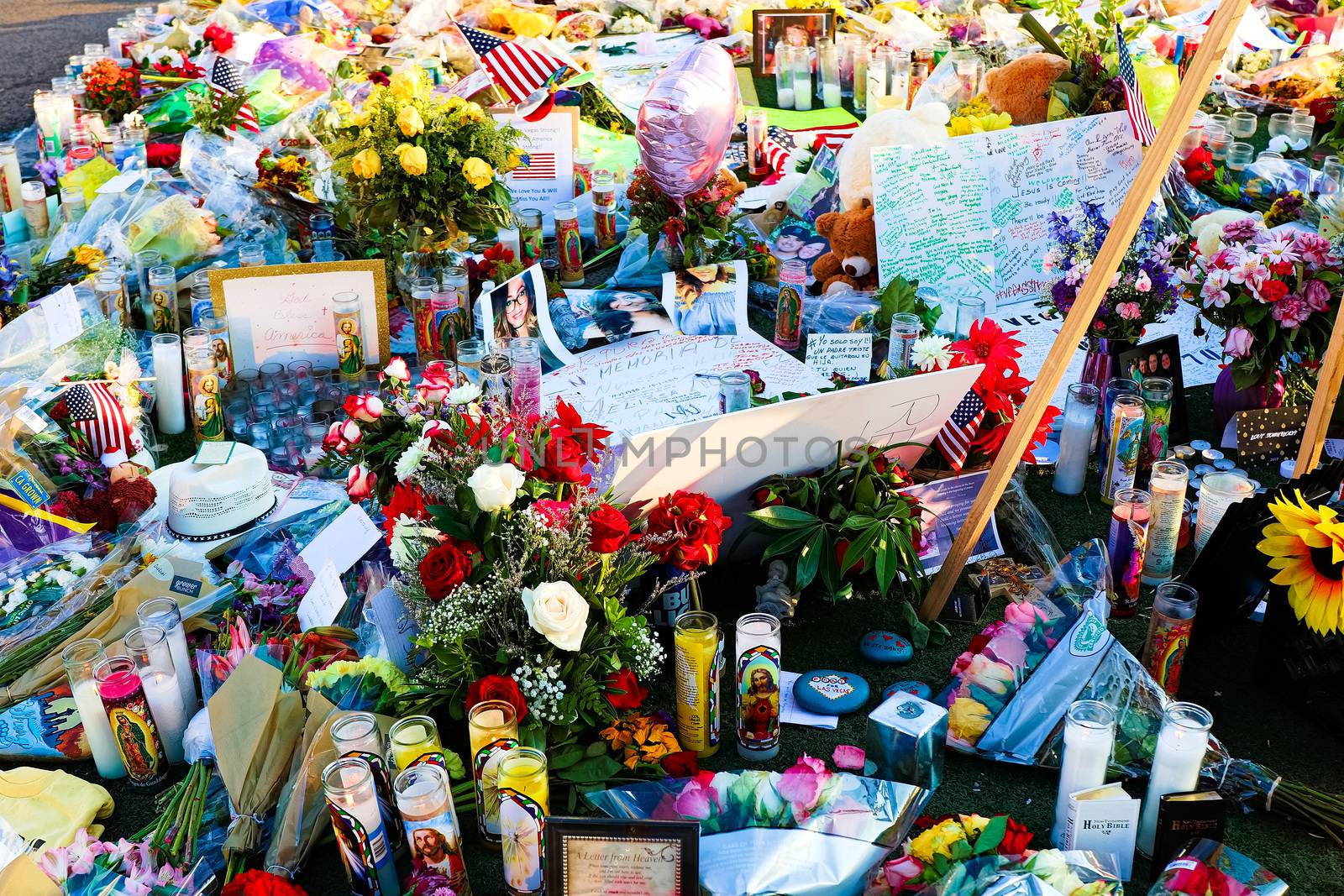 Las Vegas,NV/USA - Oct 07 ,2017 : Memorial Message of the Las Vegas gun shooting victims on the Las Vegas Strip Near the Mandalay Bay. In memory of the 58 victims from the 1 October,2017 shooting.