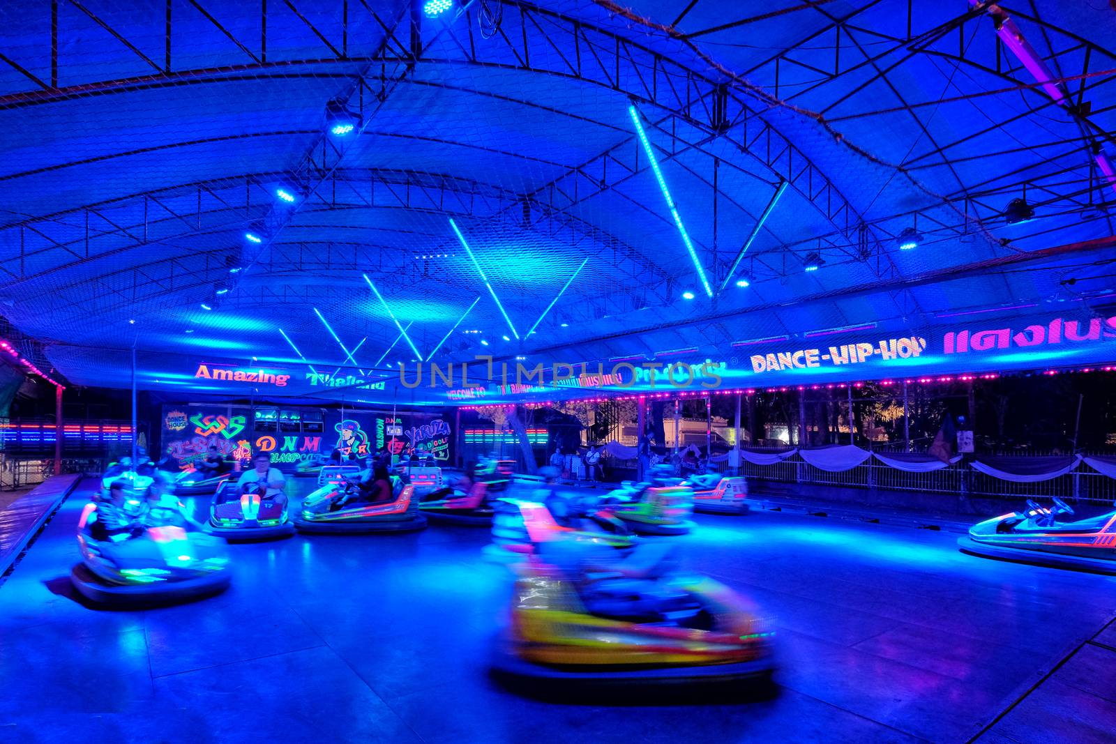 KHONKAEN THAILAND - JAN 27 2017: People with bumper cars at Mai Festival on Jan 27, 2017 in Khonkaen, Thailand