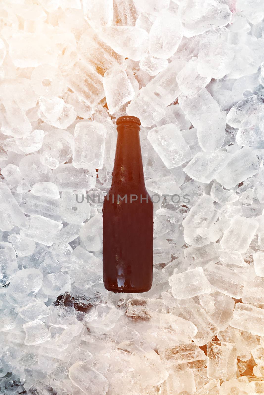 Black Bottle of beer on ice by Surasak