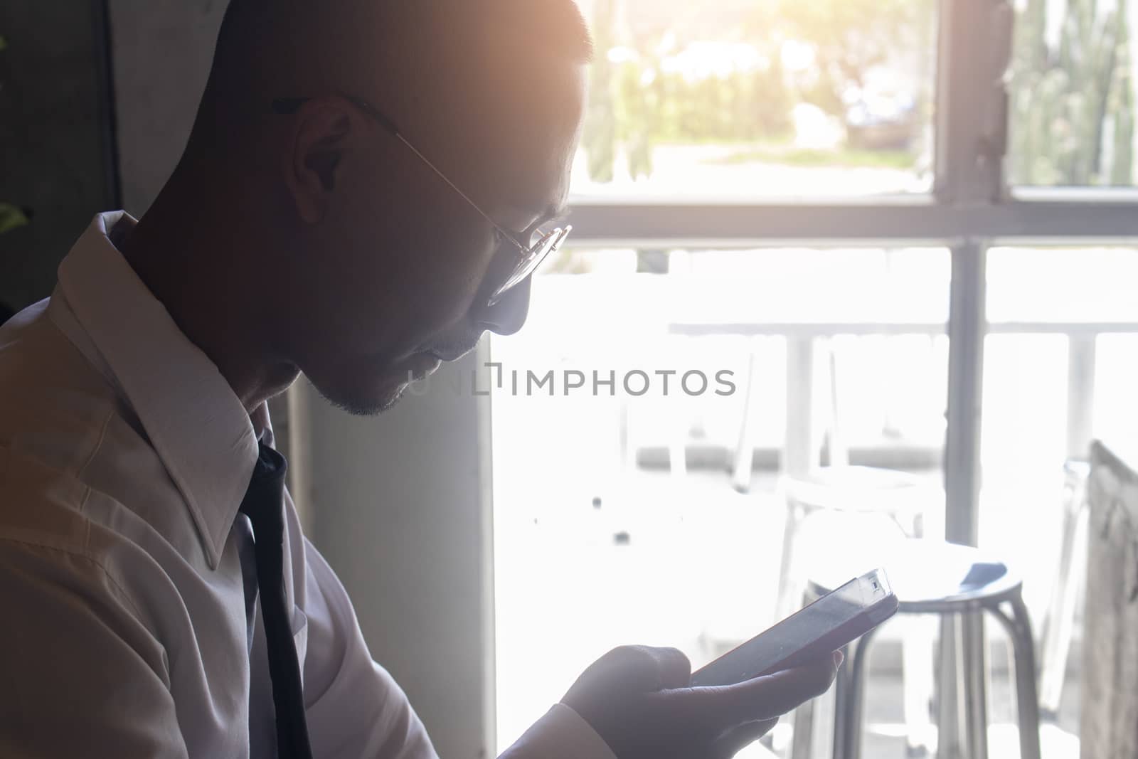 Asian business man using phone by Gobba17