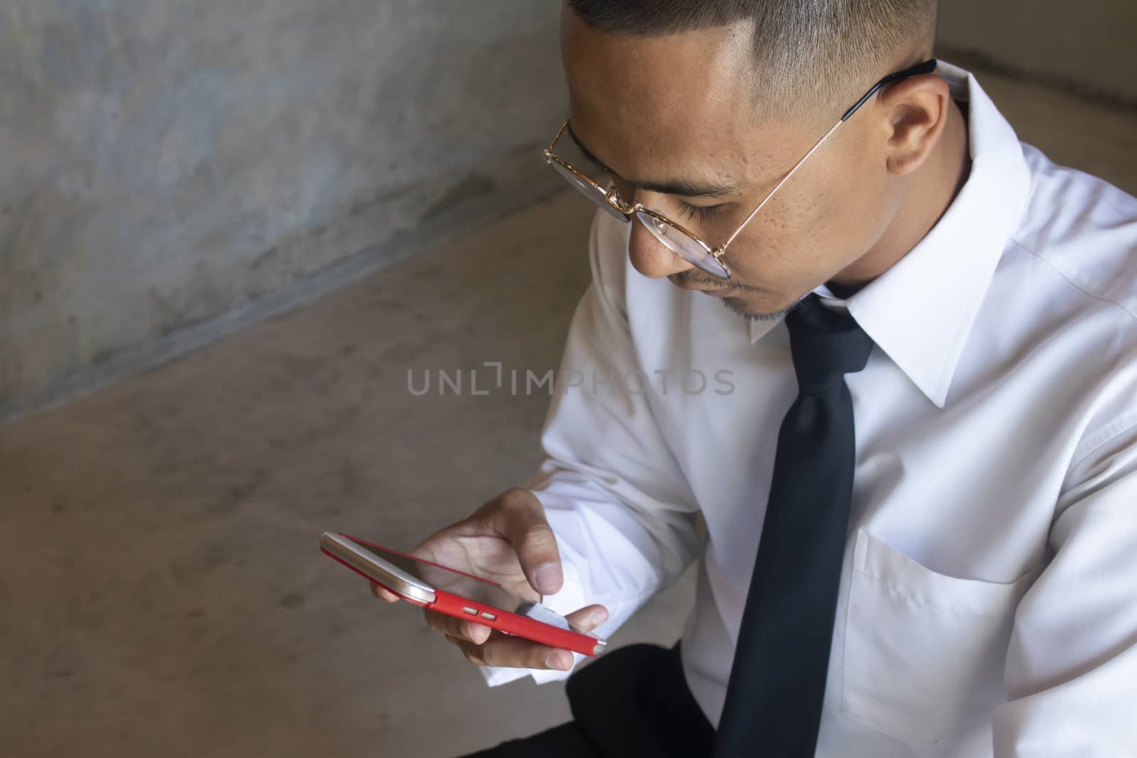 Asian business man using phone by Gobba17
