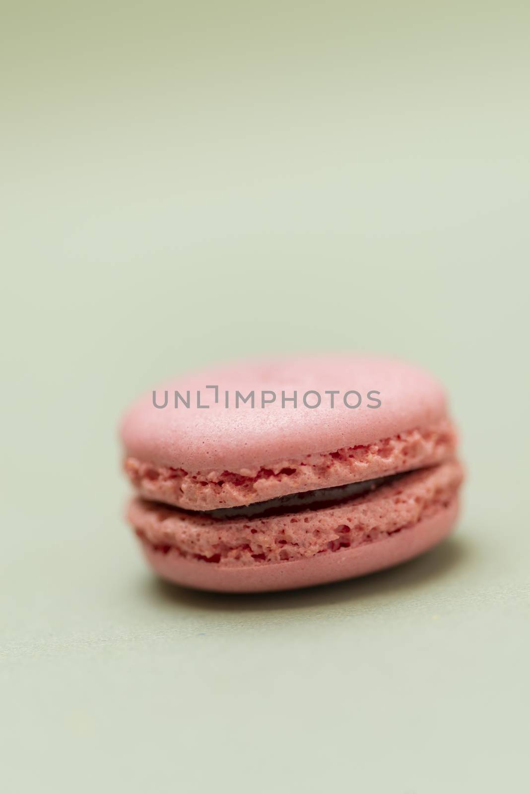 Vintage pastel colored French macaroons or macarons on green background