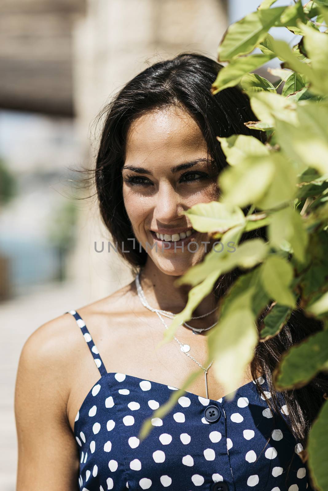 Closeup portrait of a beautiful hispanic woman looking camera