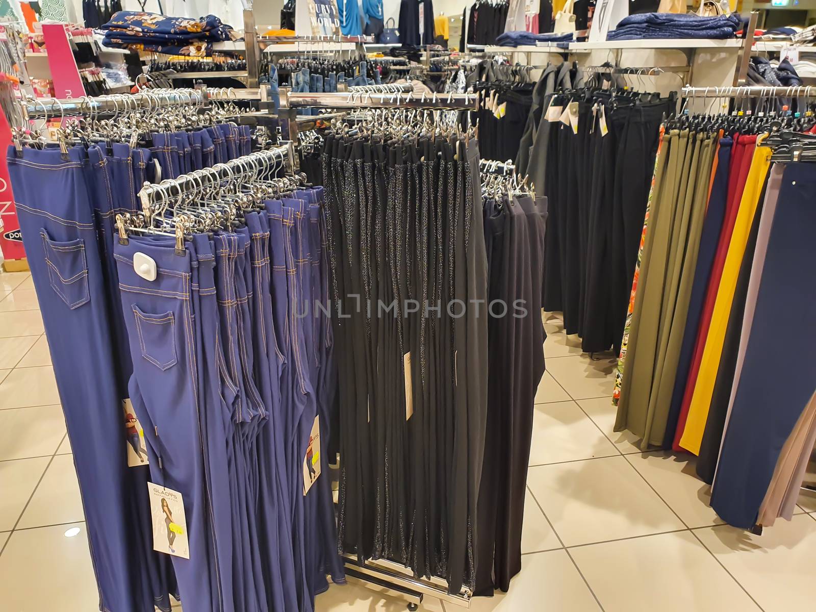 terni.italy august 23 2020:items of clothing displayed in the store during sales periods