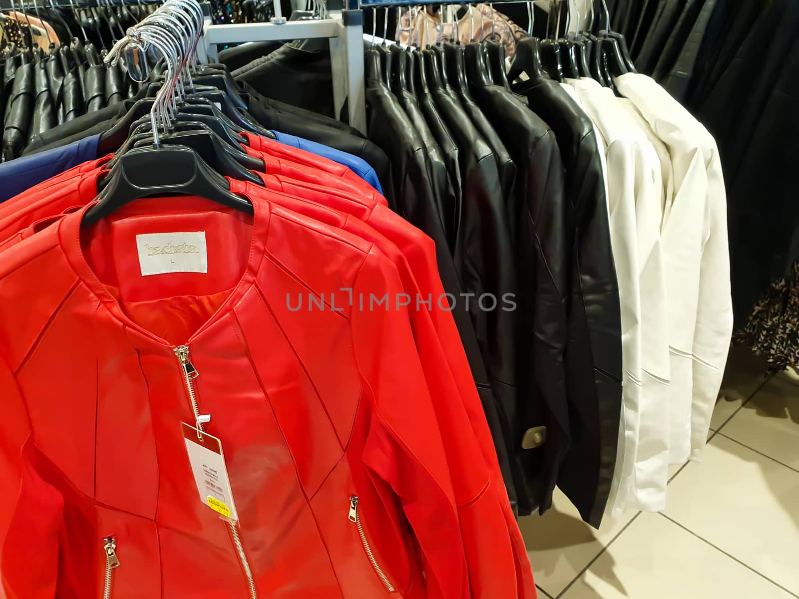 terni.italy august 23 2020:items of clothing displayed in the store during sales periods