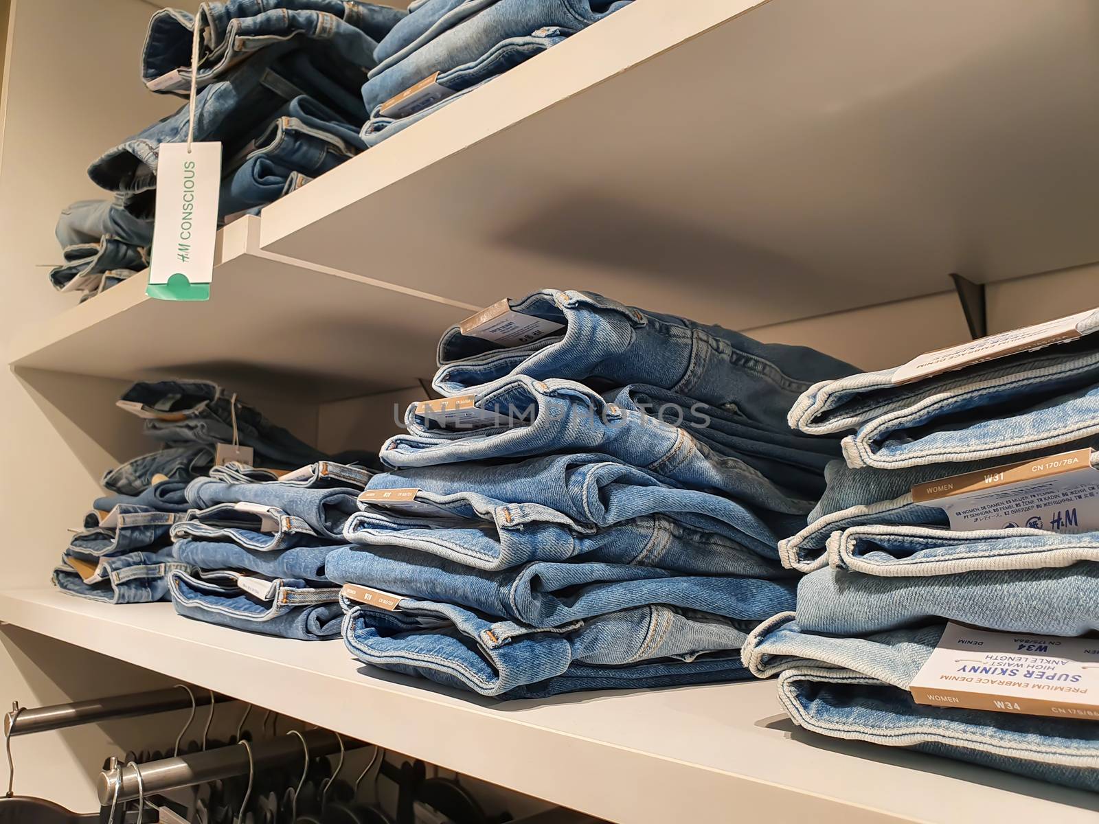 terni.italy august 23 2020:items of clothing displayed in the store during sales periods