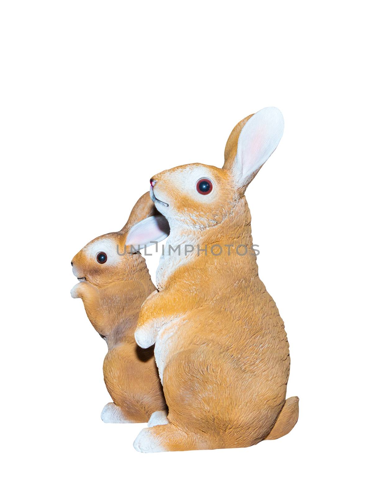 Two rabbits dolly toy is standing isolated on a white background by pramot