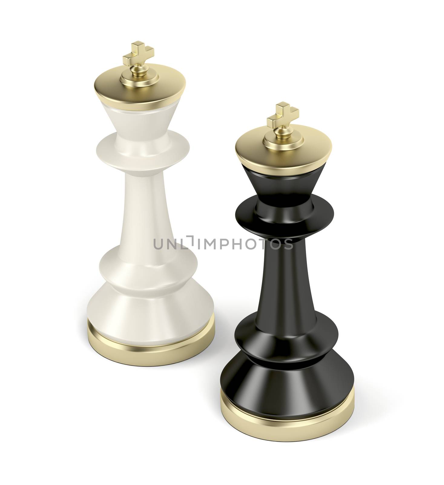 Black and white chess kings on white background