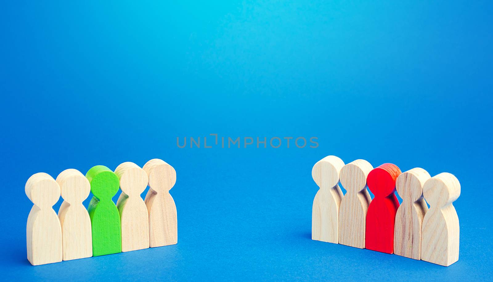 The two opposing sides. Resolution of conflict through negotiations. Mediation and Arbitration. Concluding a truce, end of confrontation. Competition, rivalry between teams. Deescalation of dispute.