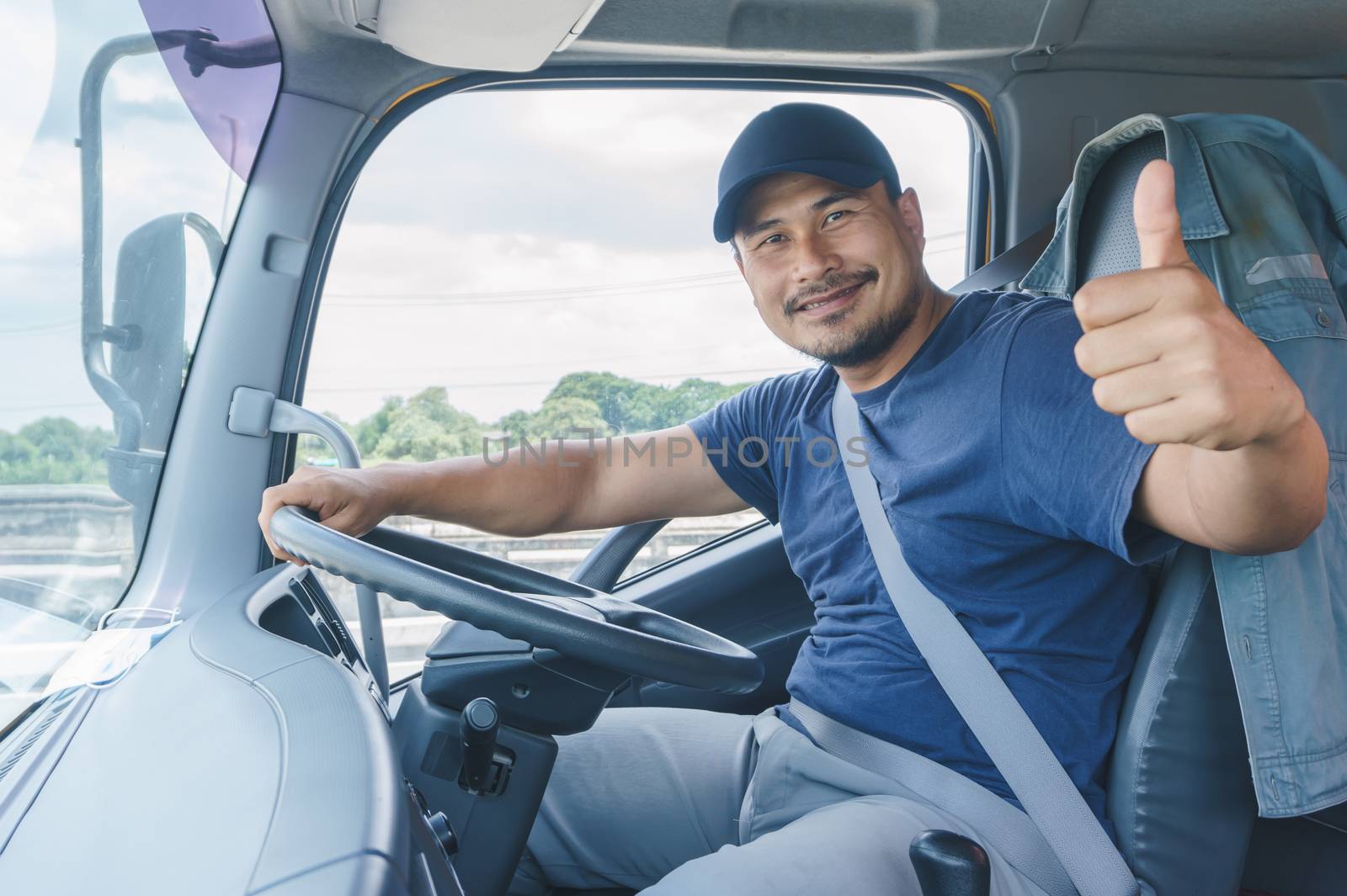 Smile Confidence Young Man Professional Truck Driver In Business Long transport