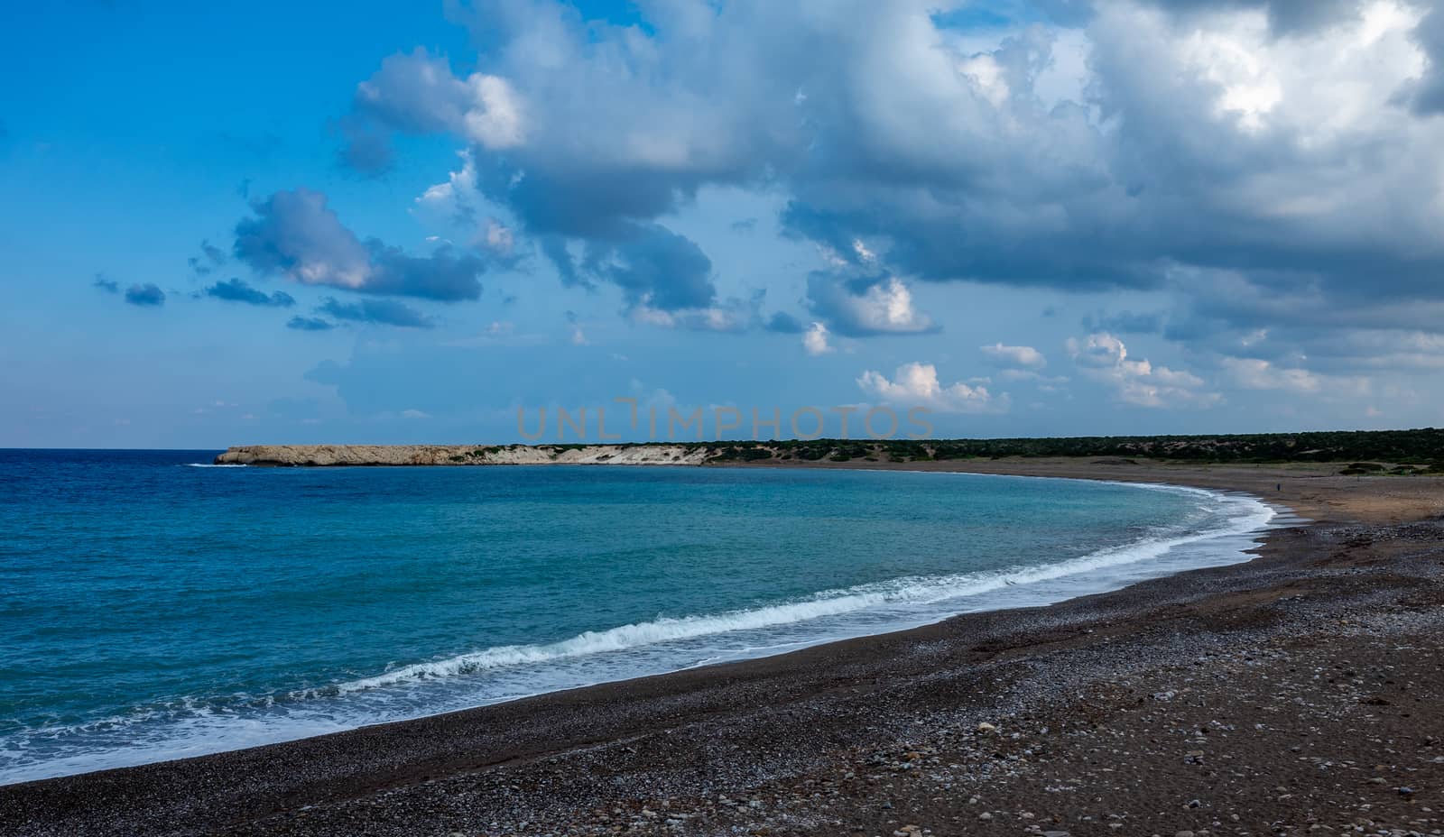 Pebble beach on the Mediterranean coast on the Akamas Peninsula on the island of Cyprus.