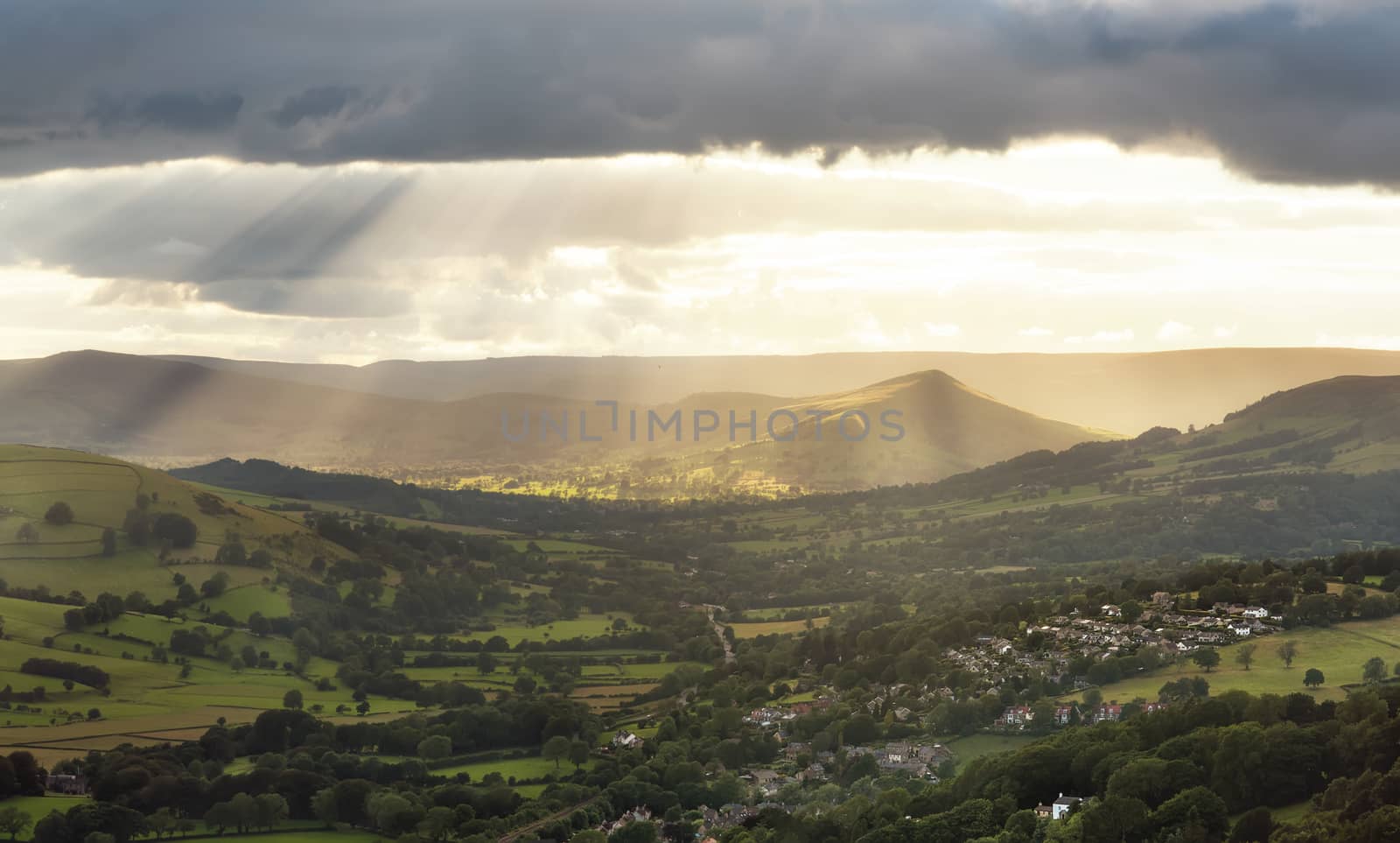 Fantastic view in the national park "Peak District" on the sunset in Summer