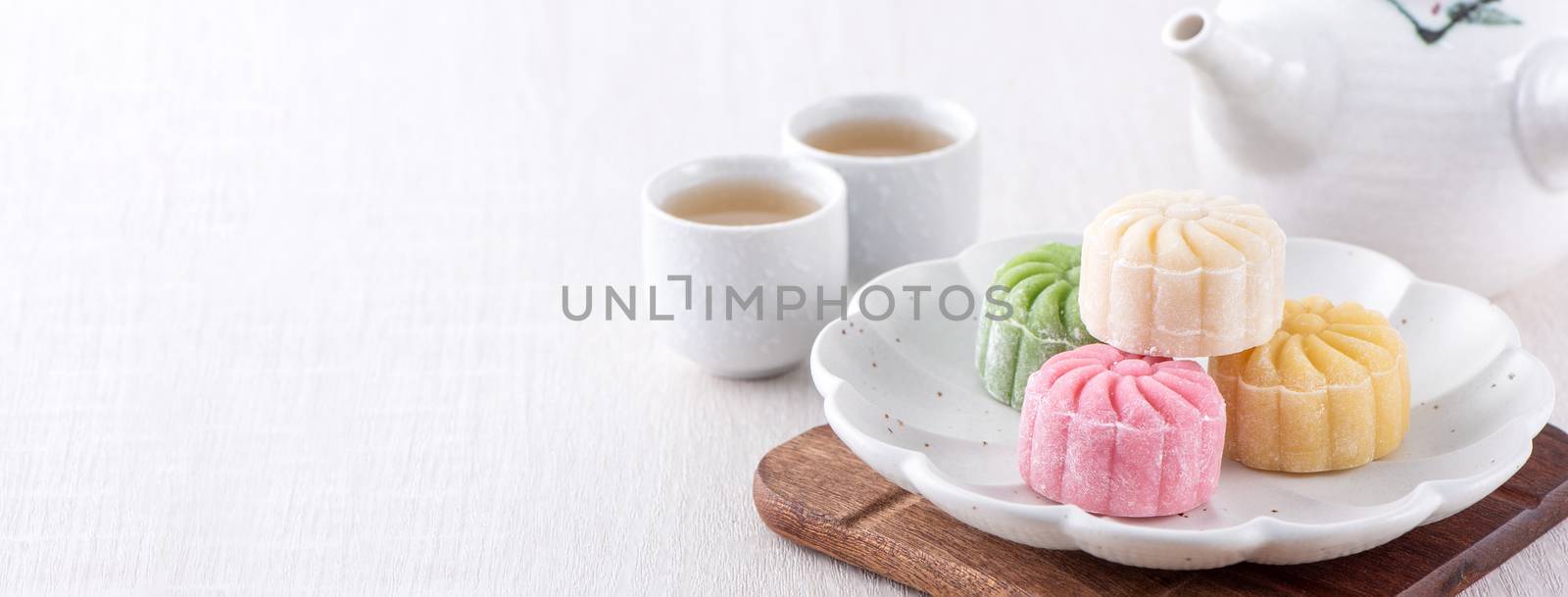 Colorful snow skin moon cake, sweet snowy mooncake, traditional  by ROMIXIMAGE