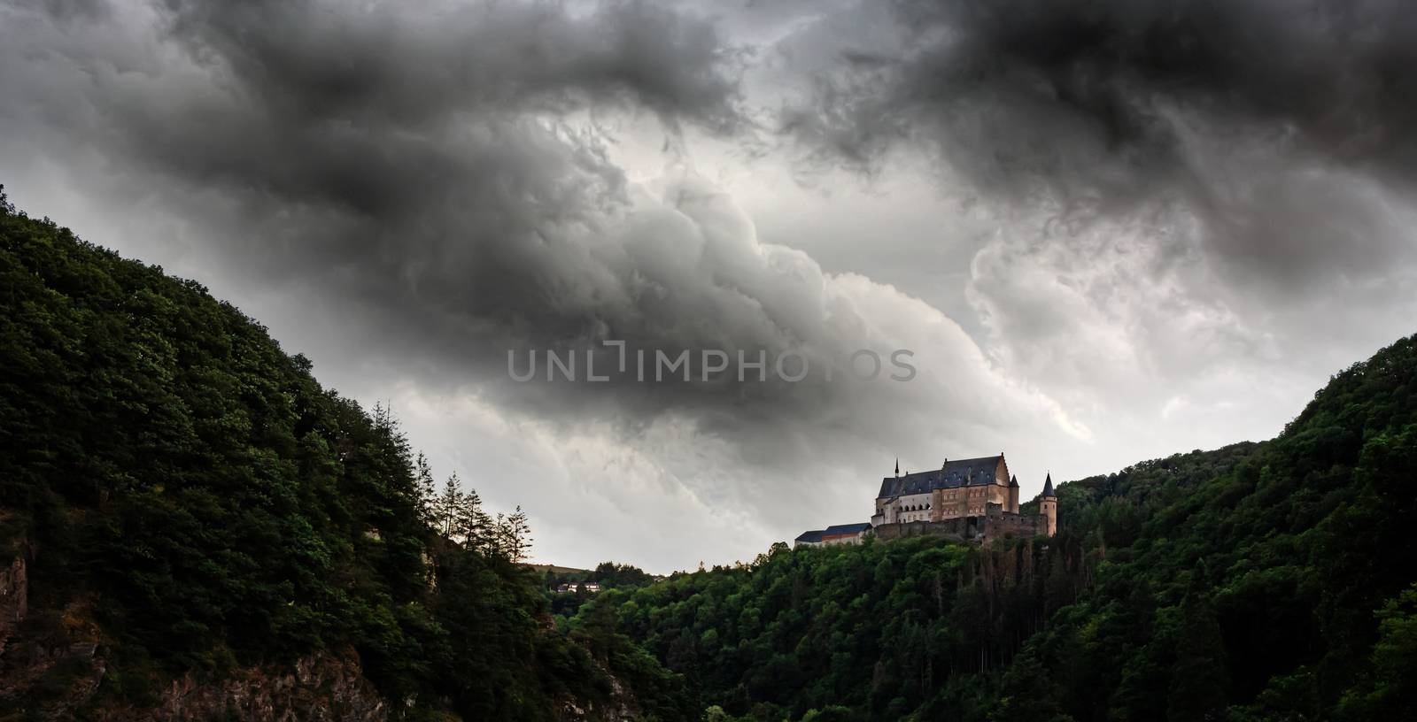 Old castle with a stormy sky, bad weather