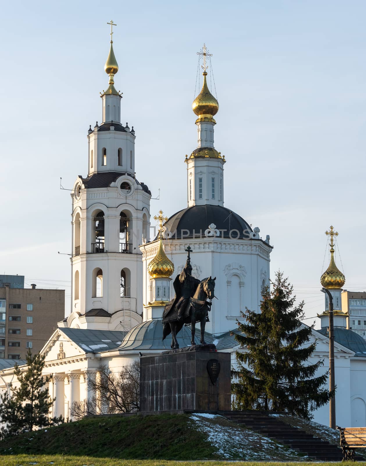 Monument to Russian Tsar Ivan IV the terrible and Epiphany Cathedral in the city of Orel.
