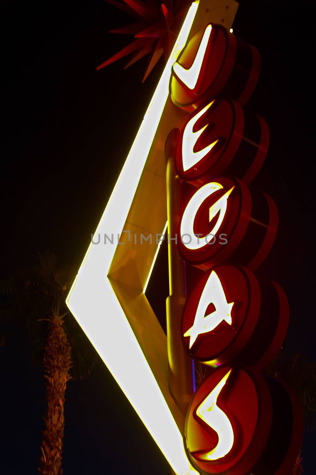 Vegas giant neon sign  on display above the street near Fremont Street Experience in Las Vegas. by USA-TARO
