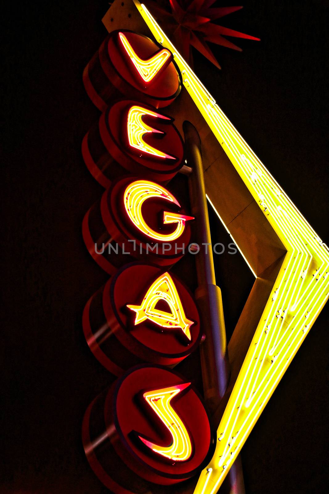 Vegas giant neon sign  on display above the street near Fremont Street Experience in Las Vegas. by USA-TARO