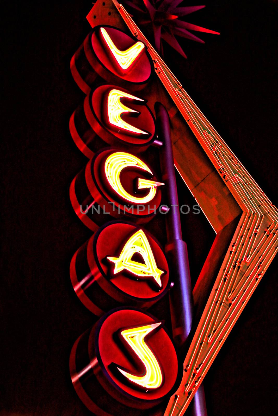 Vegas giant neon sign  on display above the street near Fremont Street Experience in Las Vegas. by USA-TARO