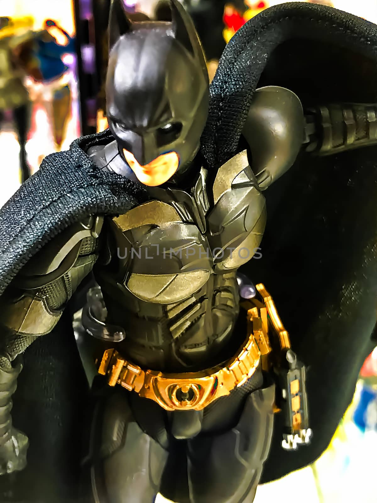 Osaka, Japan - Apr 23, 2019: Focused on  DC Multiverse Series action figure BATMAN out of toys shop. by USA-TARO