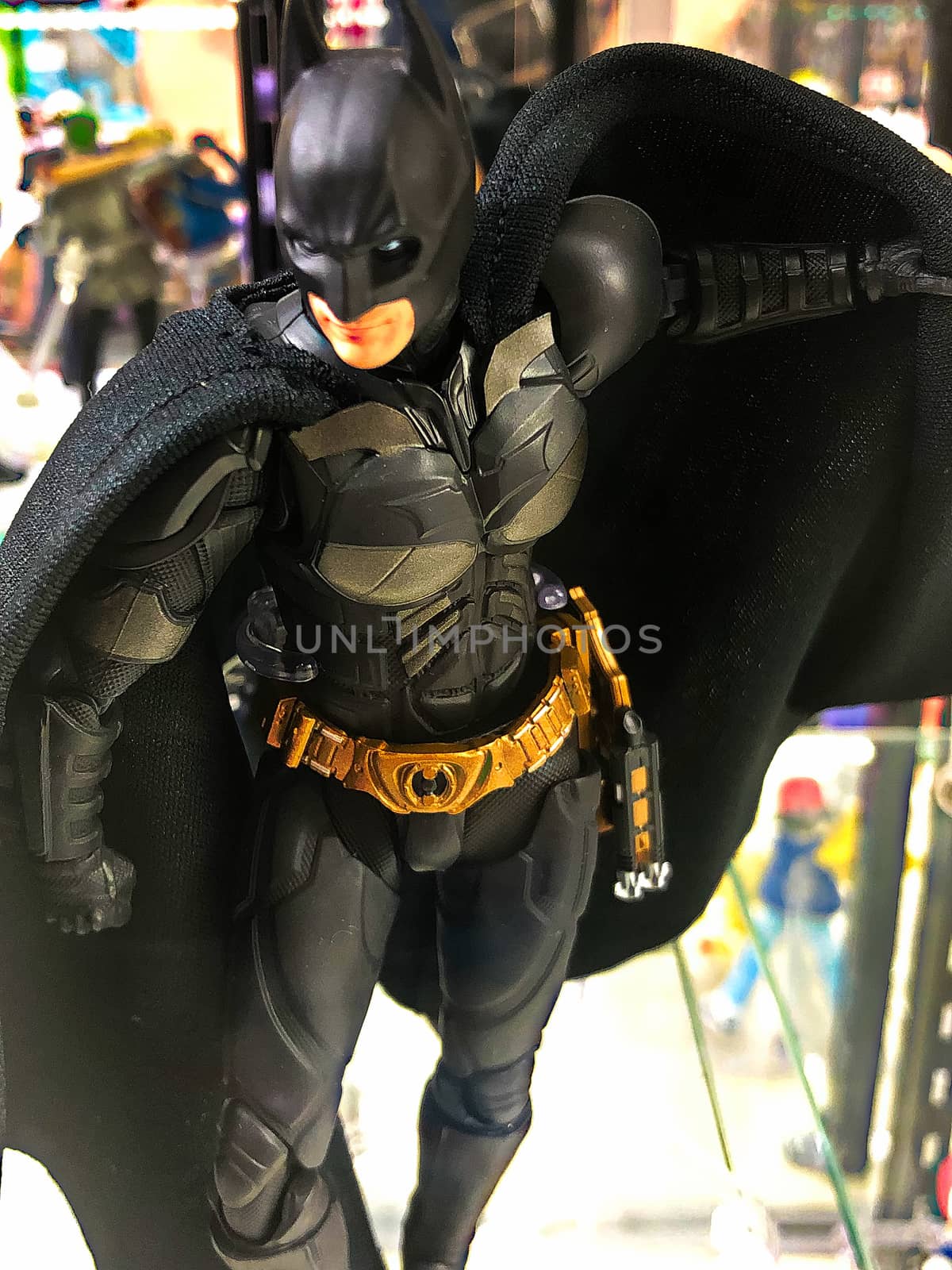 Osaka, Japan - Apr 23, 2019: Focused on  DC Multiverse Series action figure BATMAN out of toys shop. by USA-TARO
