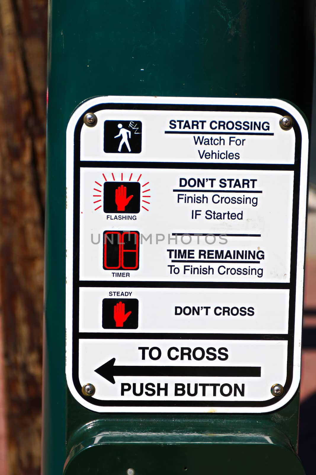 Push button for crossing in crossroad / junction with road blurred background in Los Angeles/USA.
