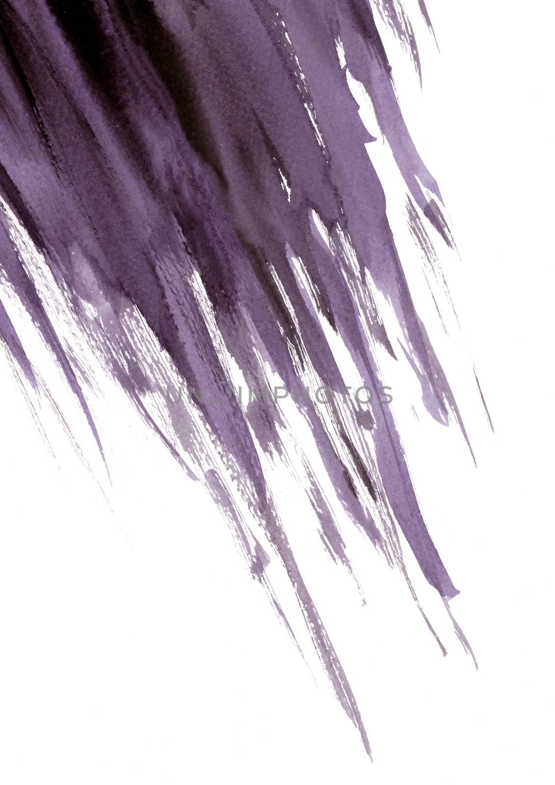 Purple and black abstract hand painted watercolor background. Grunge style paint brush.