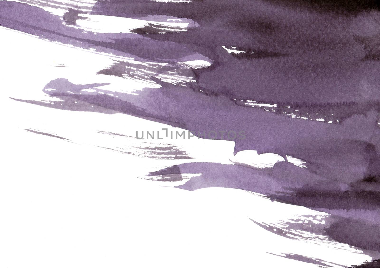Purple and black abstract hand painted watercolor background. Grunge style paint brush. by Ungamrung