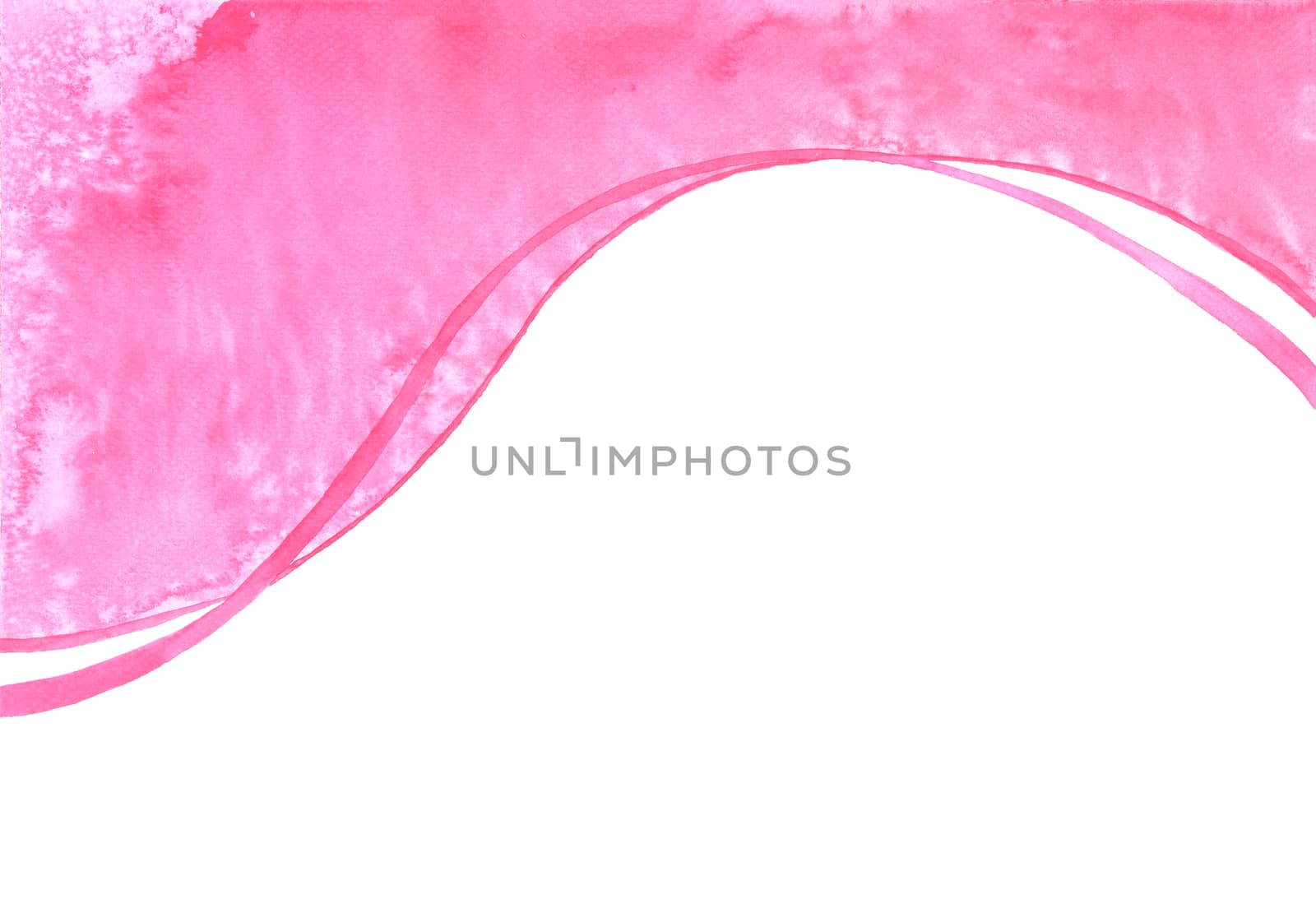 A smooth pink curve like a ribbon, Hand-painted abstract watercolor on white background.