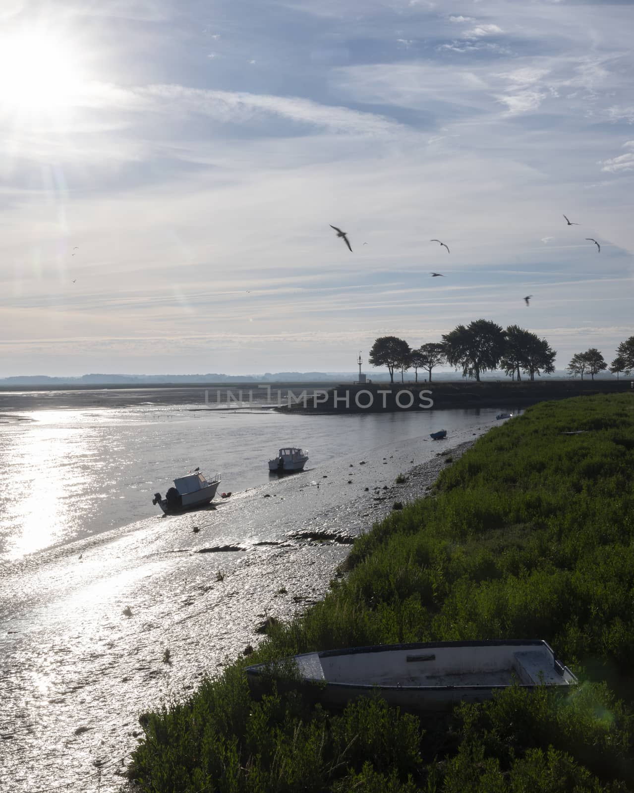 empty boats in river delta of somme in st valery sur somme by ahavelaar