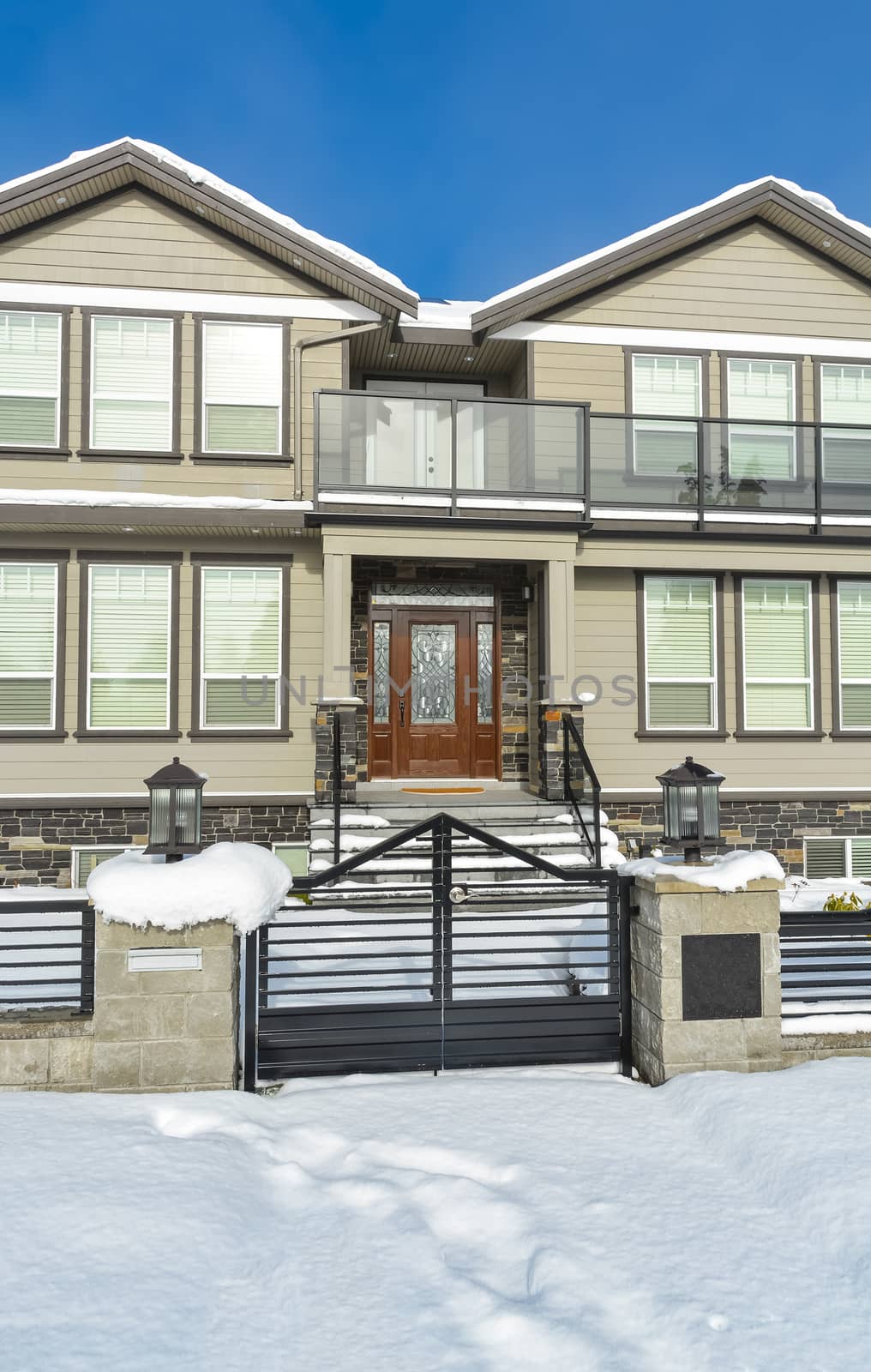 Residential building on snowy day in winter