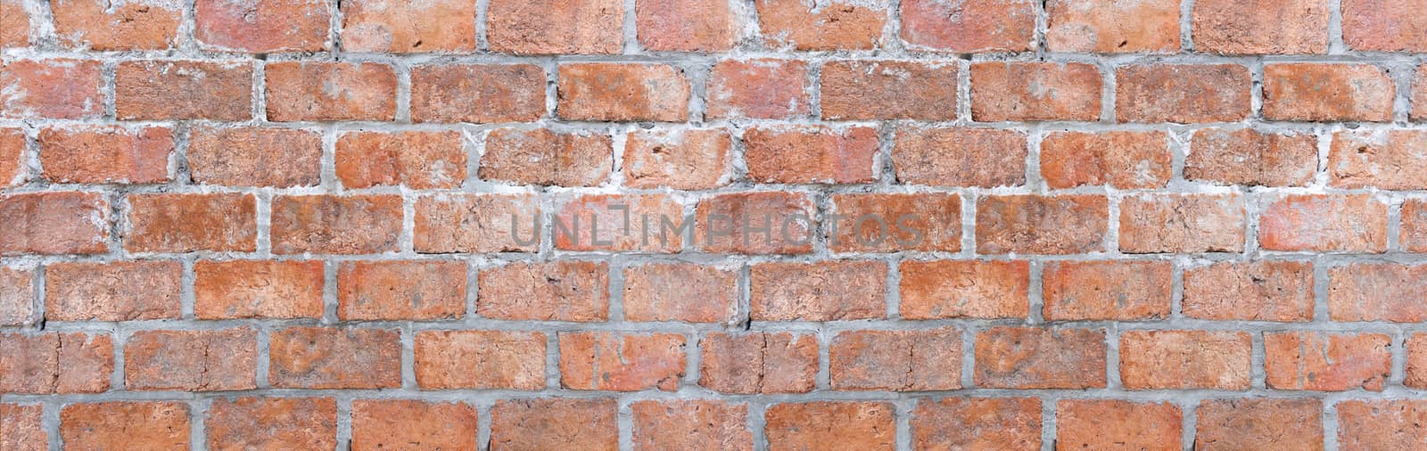 Abstract red brick wall texture light gray old stucco and vintage brickwork pattern background in home interior, grunge rusty blocks of stonework grey color panoramic wide wallpaper