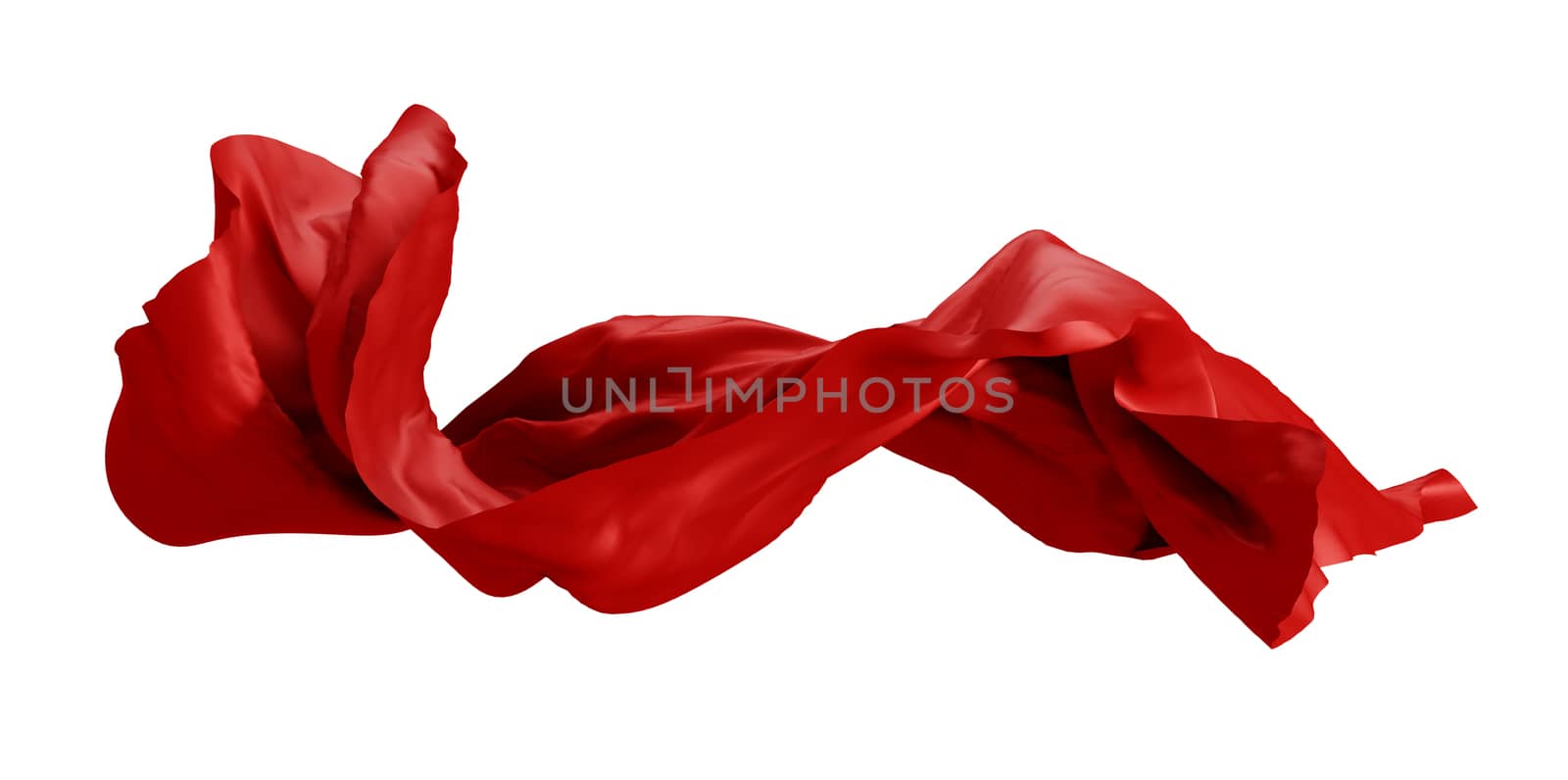 Red fabric flying in the wind isolated on white background 3D render