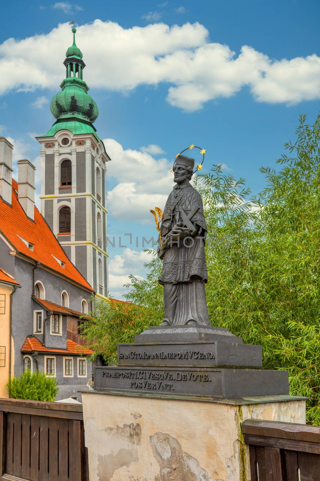 Statue of St. John Nepomuk in the town center of Cesky Krumlov