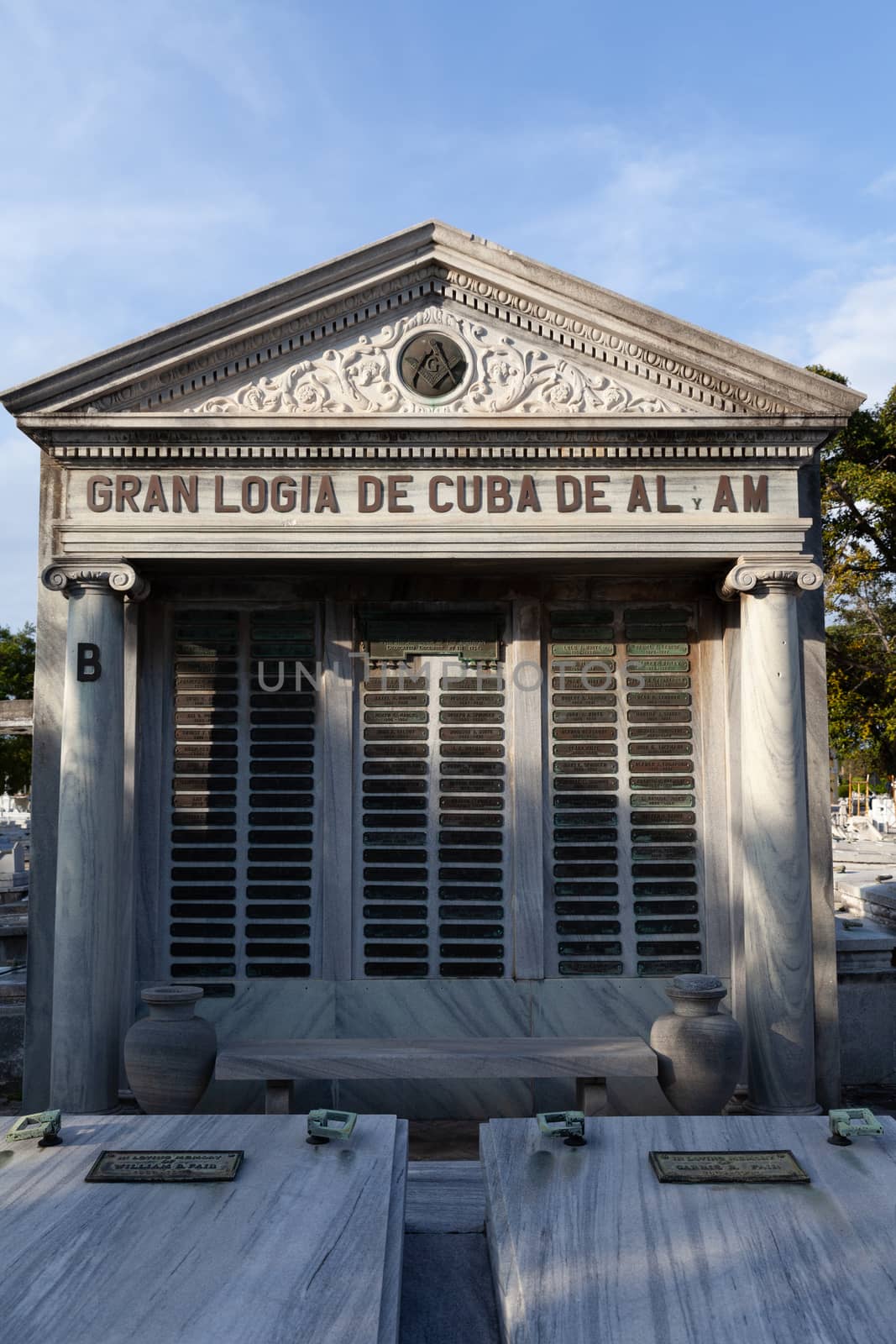 Masonic Burial vault (tomb) roof close-up, Colon Cemetery, Havana, Cuba
