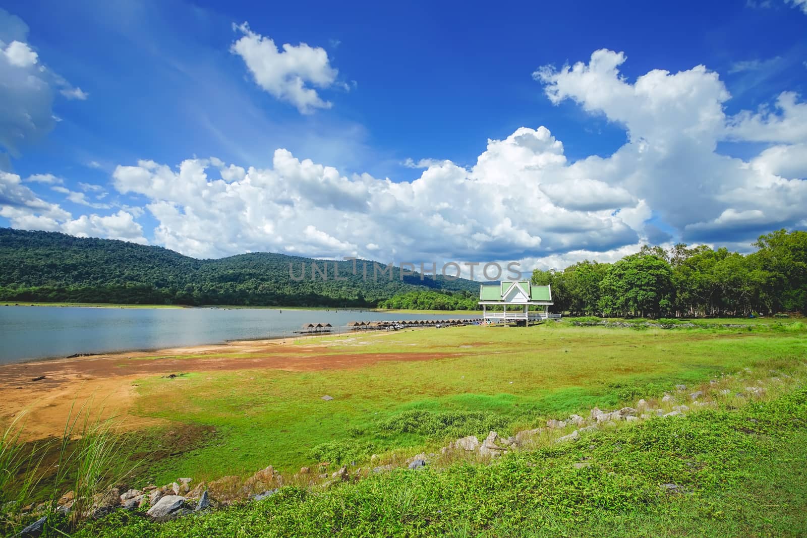 Beautiful landscape of Tha Krabak reservoir in Sa Kaeo province, Thailand.