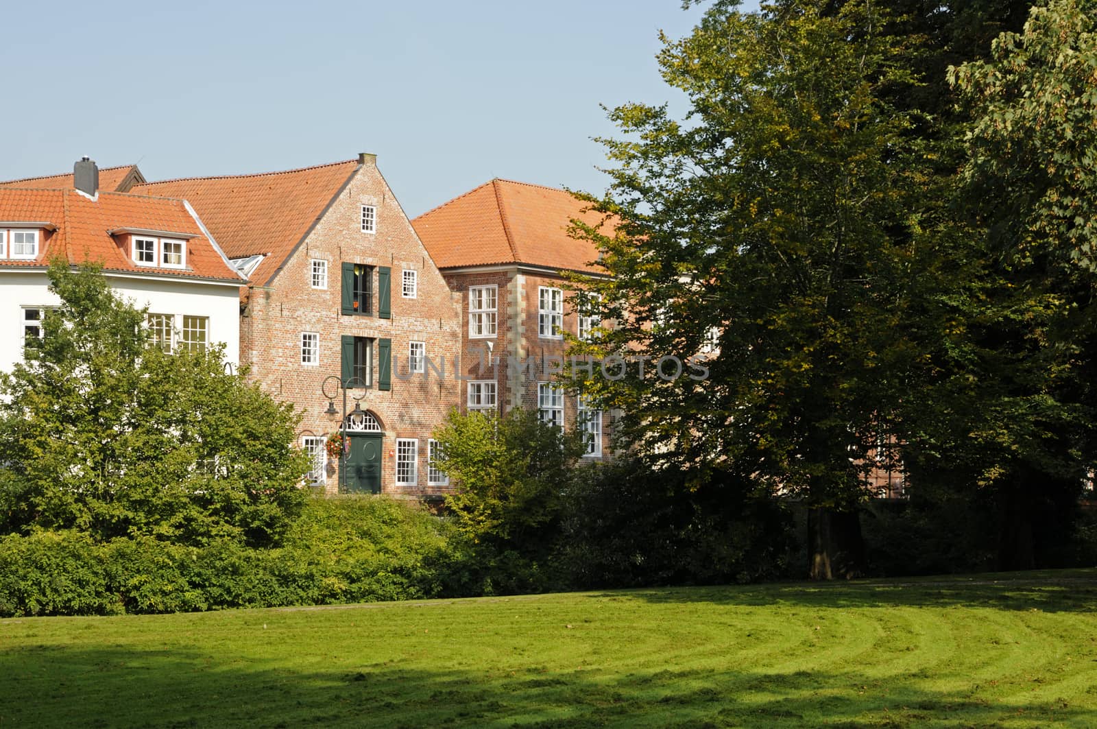 View from the castle garden to the local court, Jever, Germany.