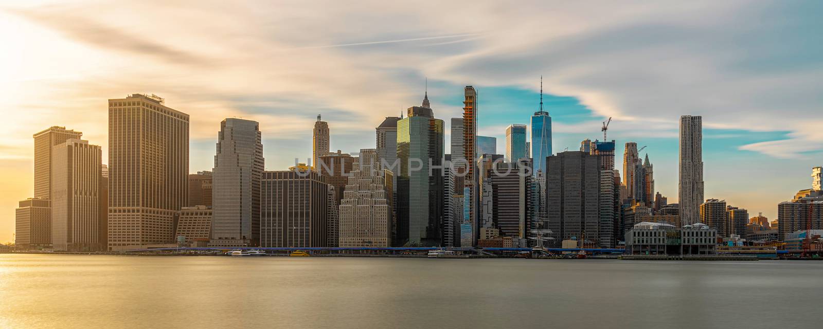 Banner and Panorama of New york Cityscape with Brooklyn Bridge o by Tzido