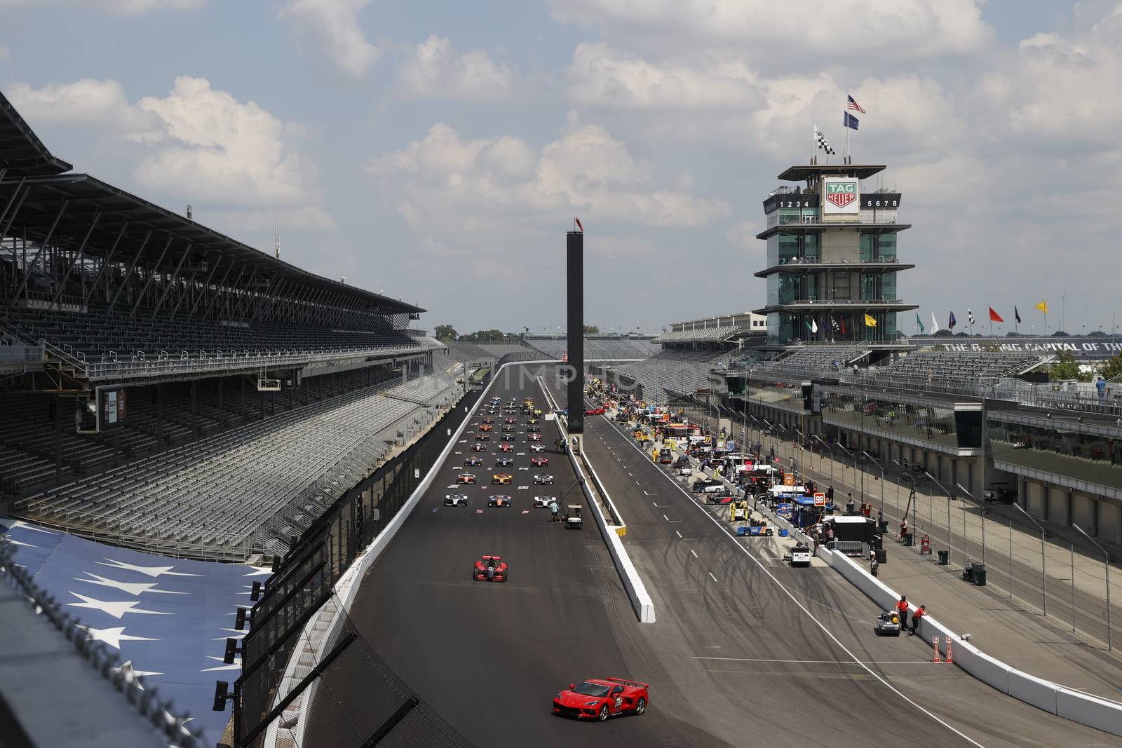 The green flag drops on the Indianapolis 500 at Indianapolis Motor Speedway in Indianapolis Indiana.