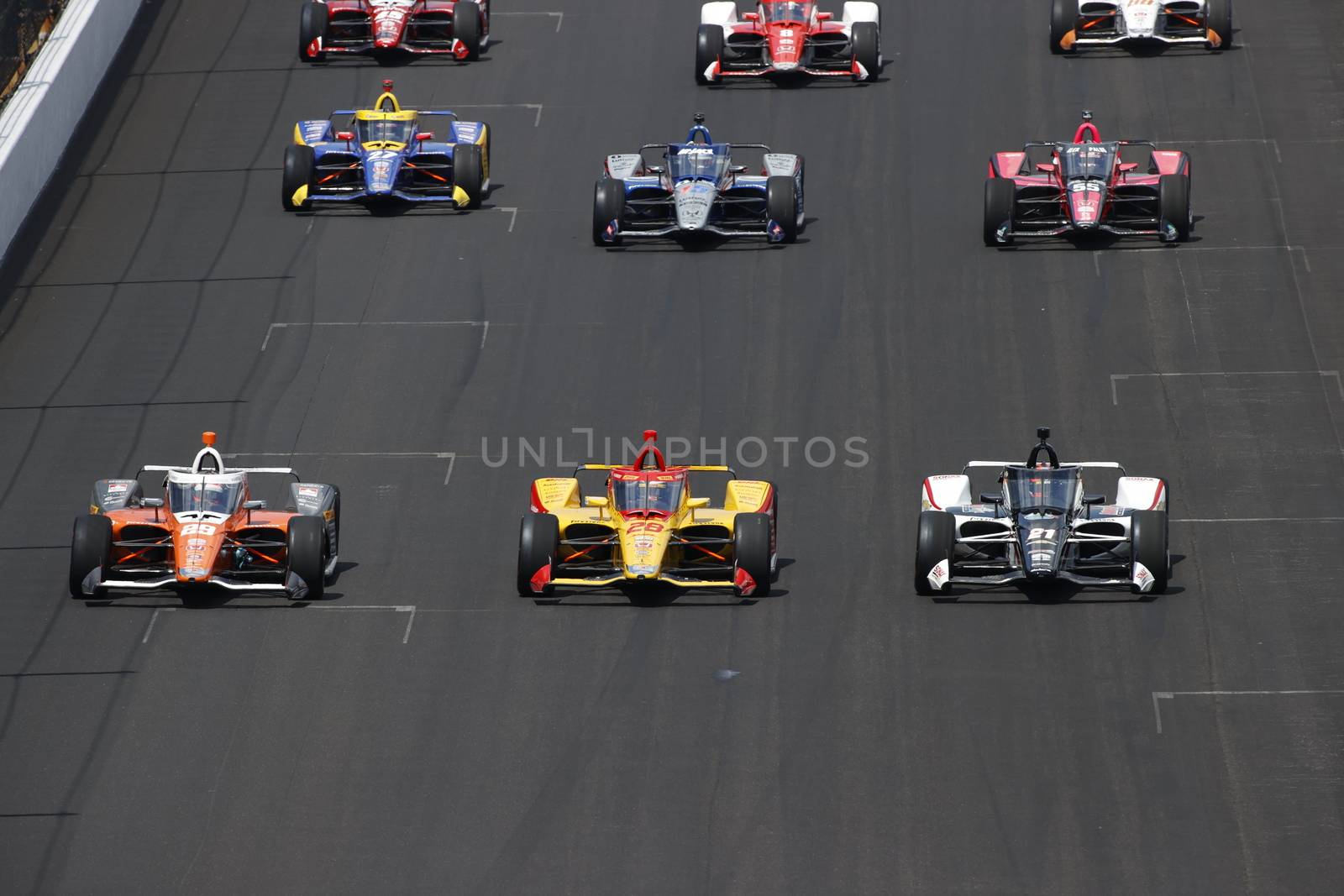 The green flag drops on the Indianapolis 500 at Indianapolis Motor Speedway in Indianapolis Indiana.