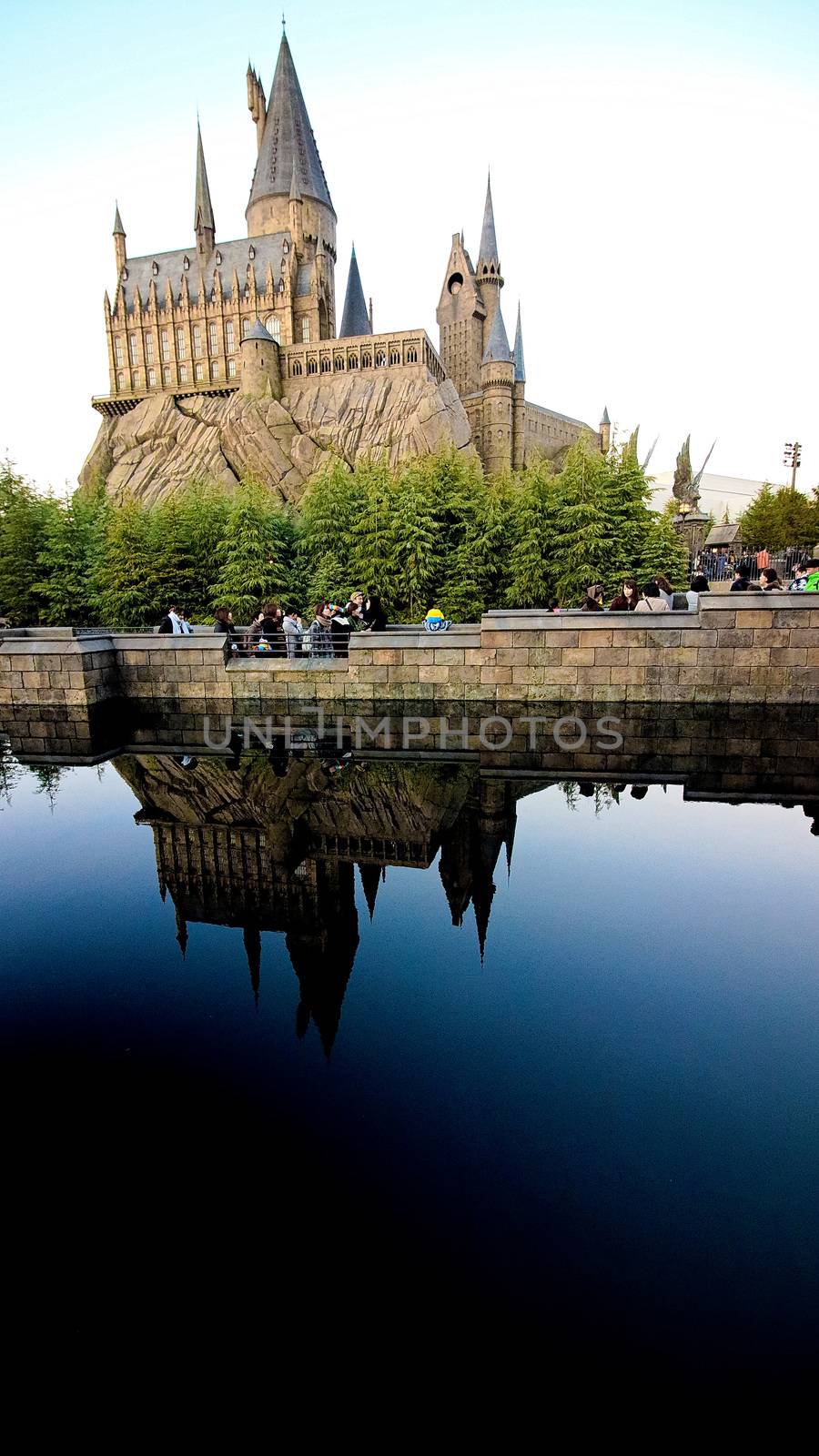 Osaka, Japan - Dec 02, 2017: View of Hogwarts castle at the Wizarding World of Harry Potter in Universal Studios Japan.