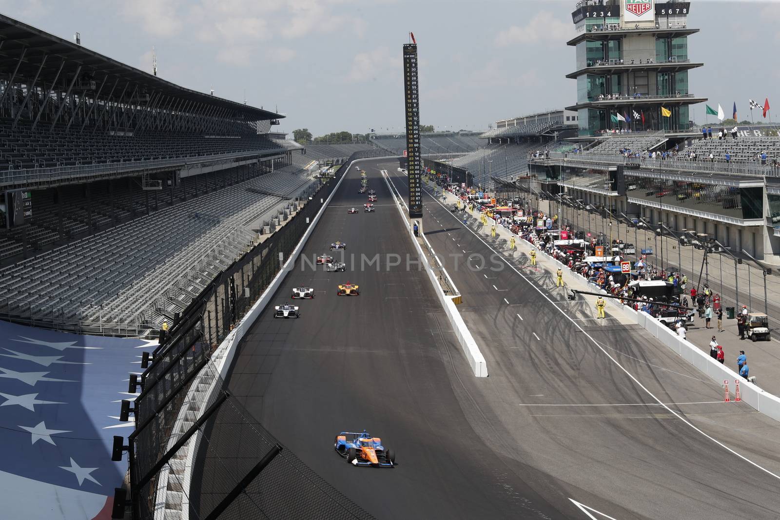 The NTT IndyCar Series teams take to the track to race for the Indianapolis 500 at Indianapolis Motor Speedway in Indianapolis Indiana.