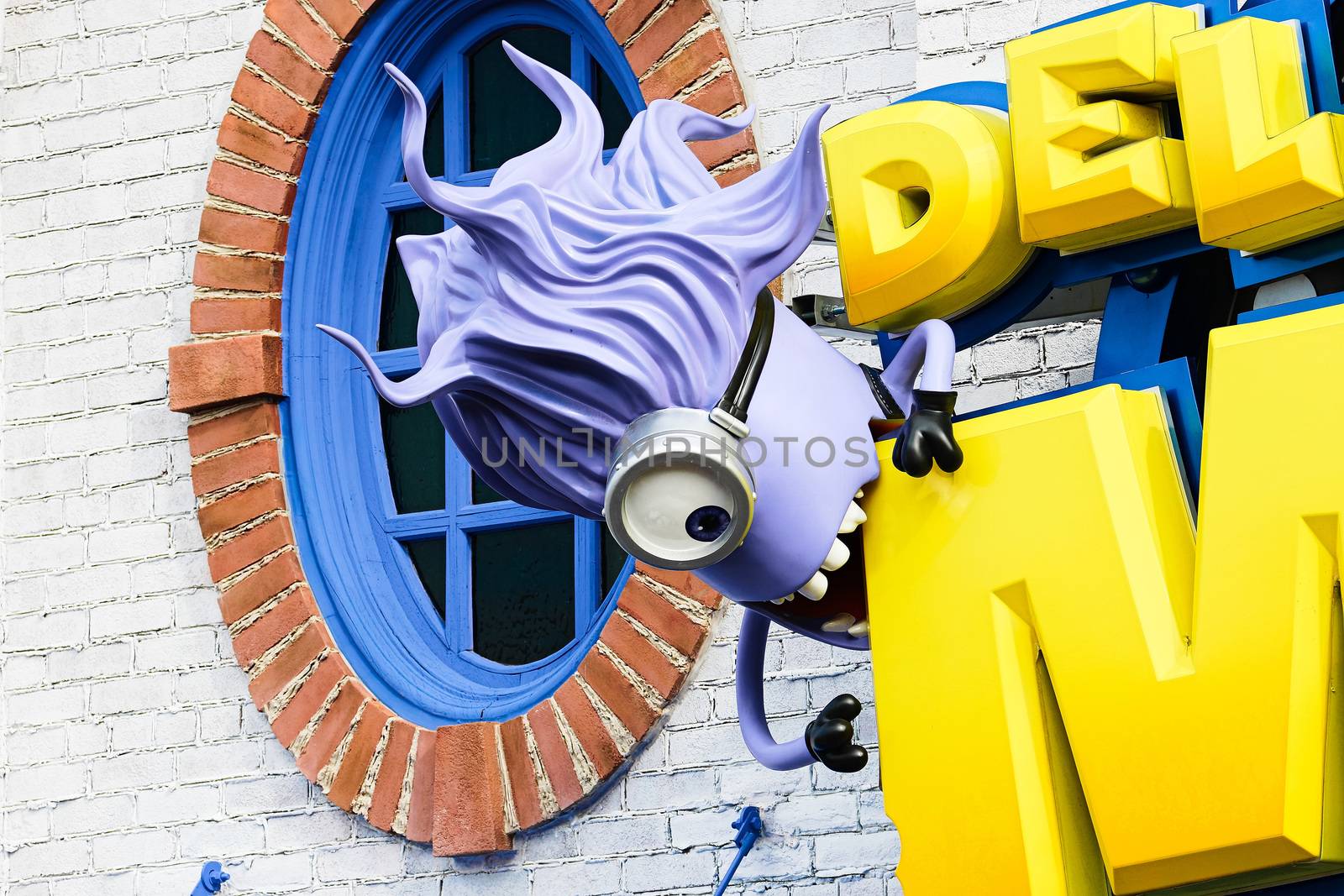 Osaka, JAPAN - NOV 19, 2019: Sign board of Minions from Despicable Me Minion Mayhem Movie at Minion Park in Universal Studios JAPAN.Universal Studios JAPAN is a theme park in Osaka. by USA-TARO